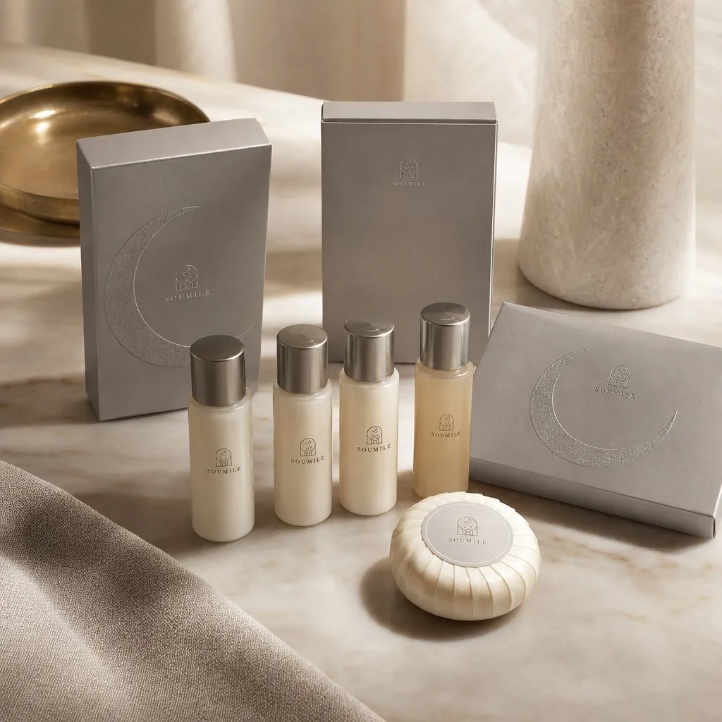 SOUMILE Moon Silver Amenity Kit (Embossed Card Box) — alternate angle showing cap and back of pack