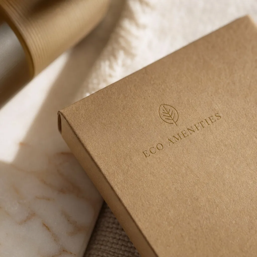 Kraft Paper Amenity Kit — close-up of material and label detail