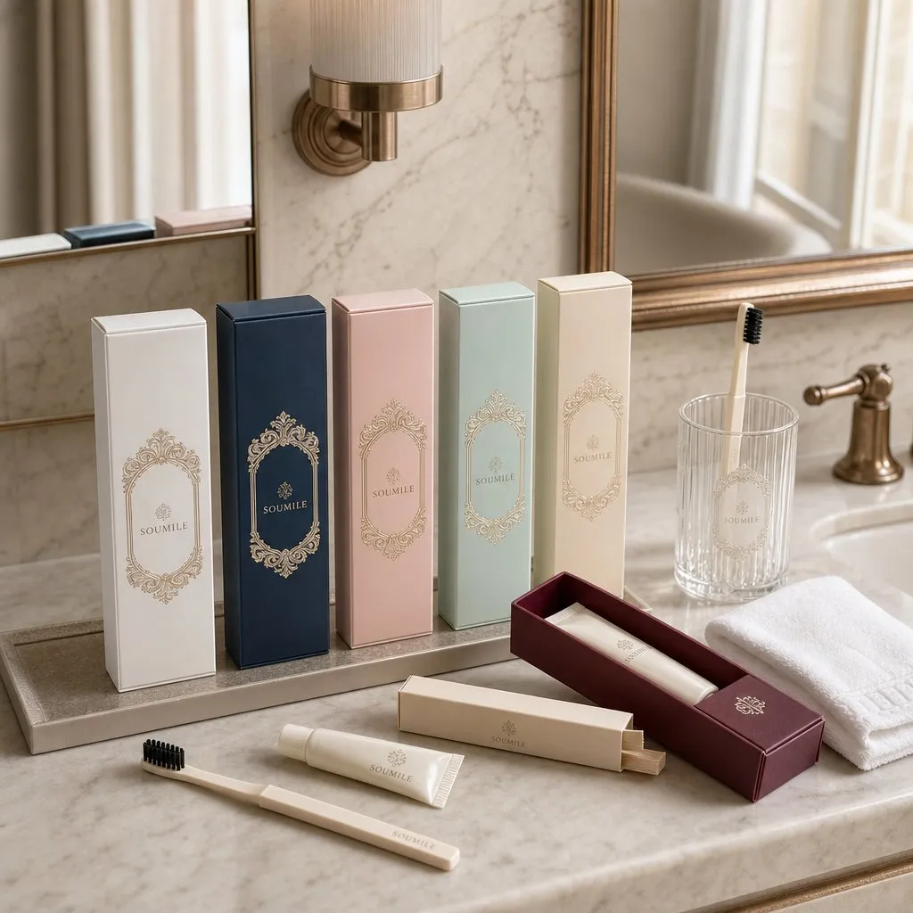 SOUMILE Rococo Dental Kits (6 Colours) — in use in a hotel guest room setting