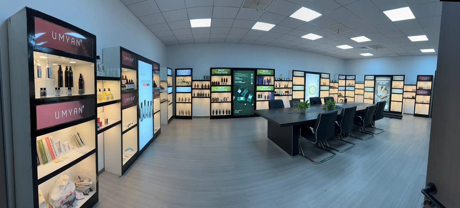 UMYAN product showroom and sample room displaying hotel amenity ranges