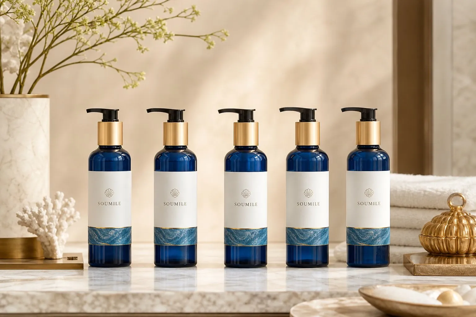 SOUMILE Azure Citrus Series (300ml, Snap-Lock Caps) — hotel amenities by UMYAN